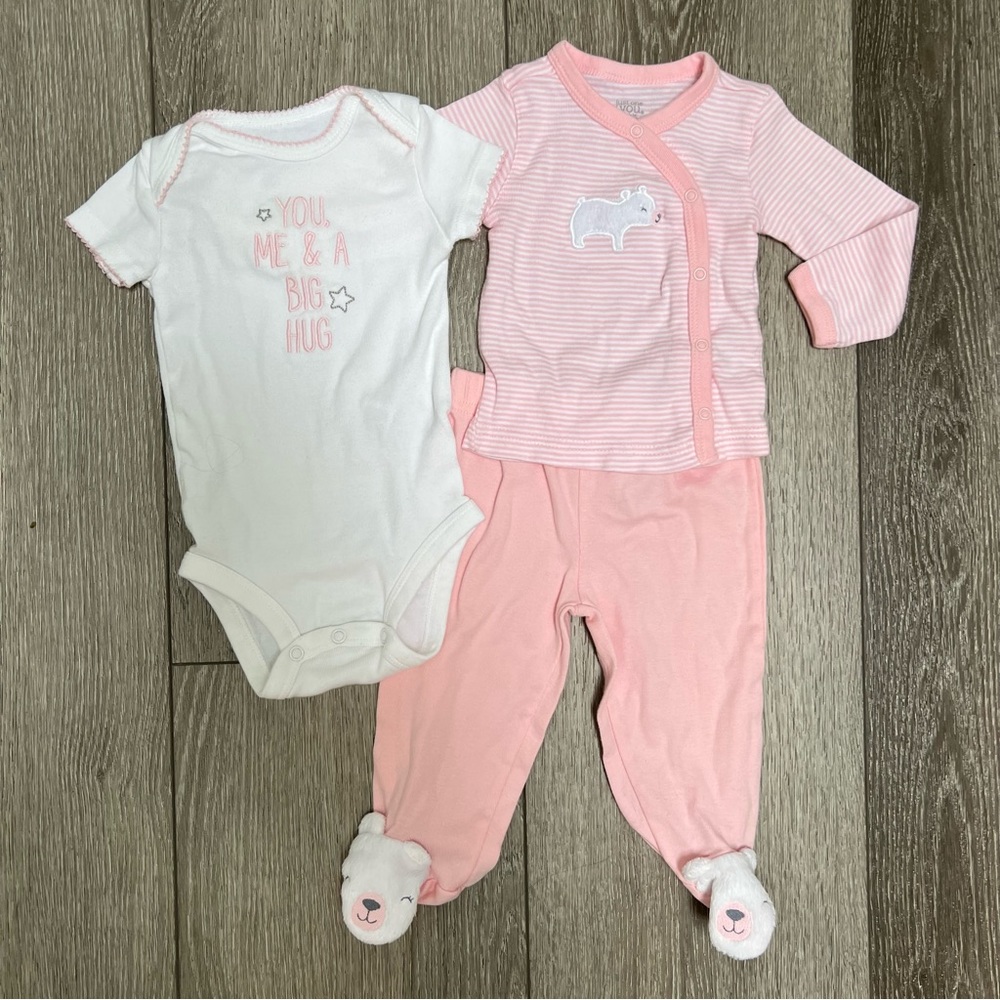 CARTERS 3PC POLAR BEAR LONG SLEEVE SHIRT BODYSUIT PANTS OUTFIT 6MO